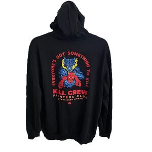 Kill Crew Hoodie Men M Black Fighters Club Porrada Series Graphic Wolf Demon